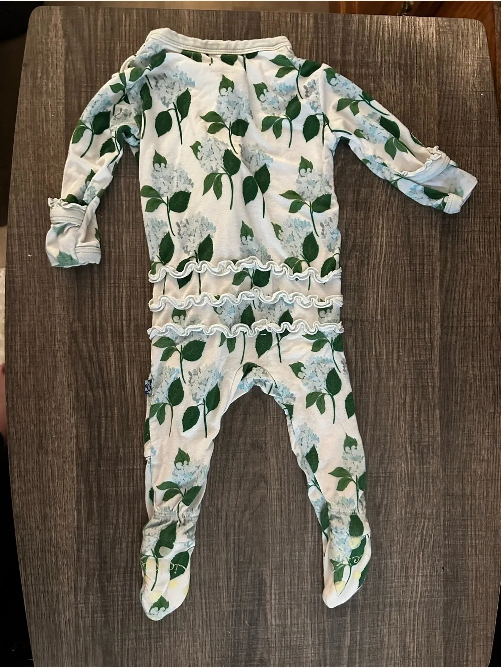 0-3mo Baby Girl Kickee Pants Sleeper Hydrangeas with ruffles
